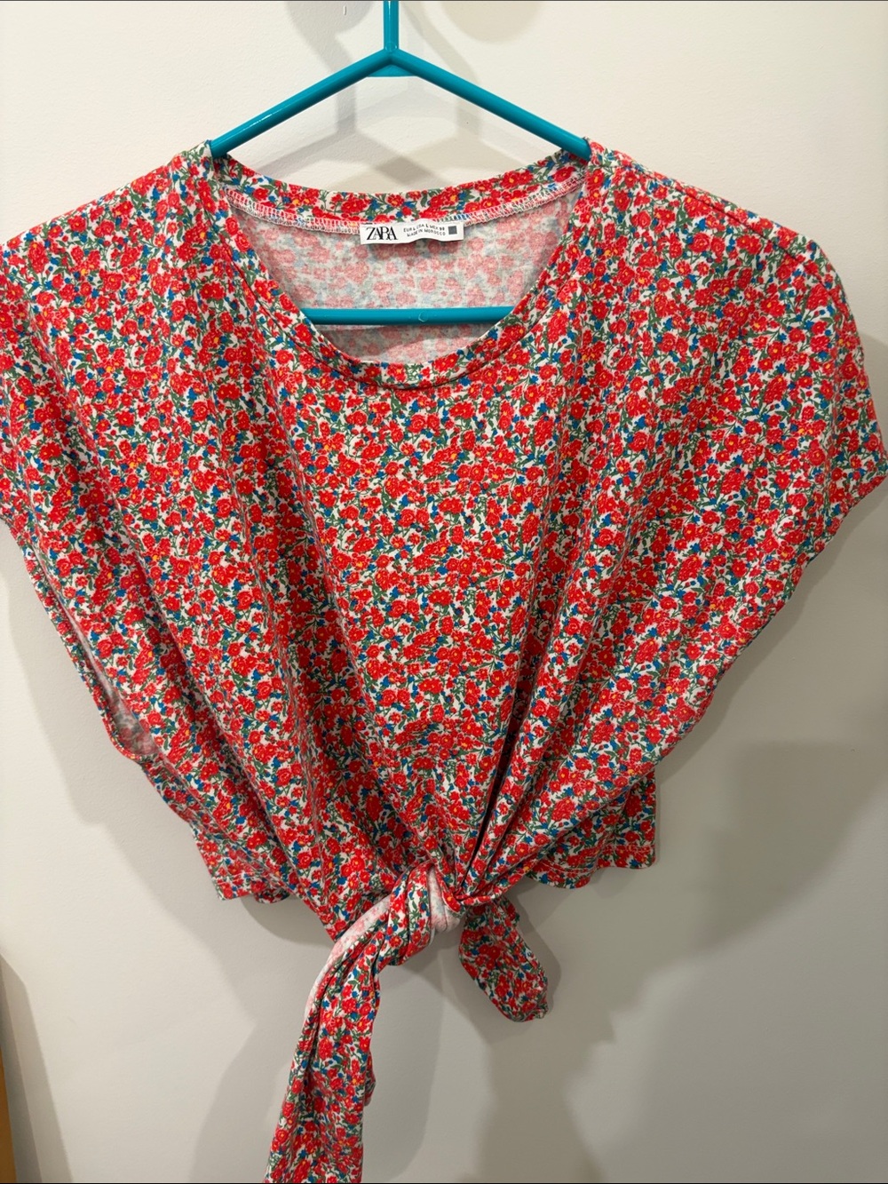 Zara Red Floral Tie-Front Crop Top - Picture 1 of 2